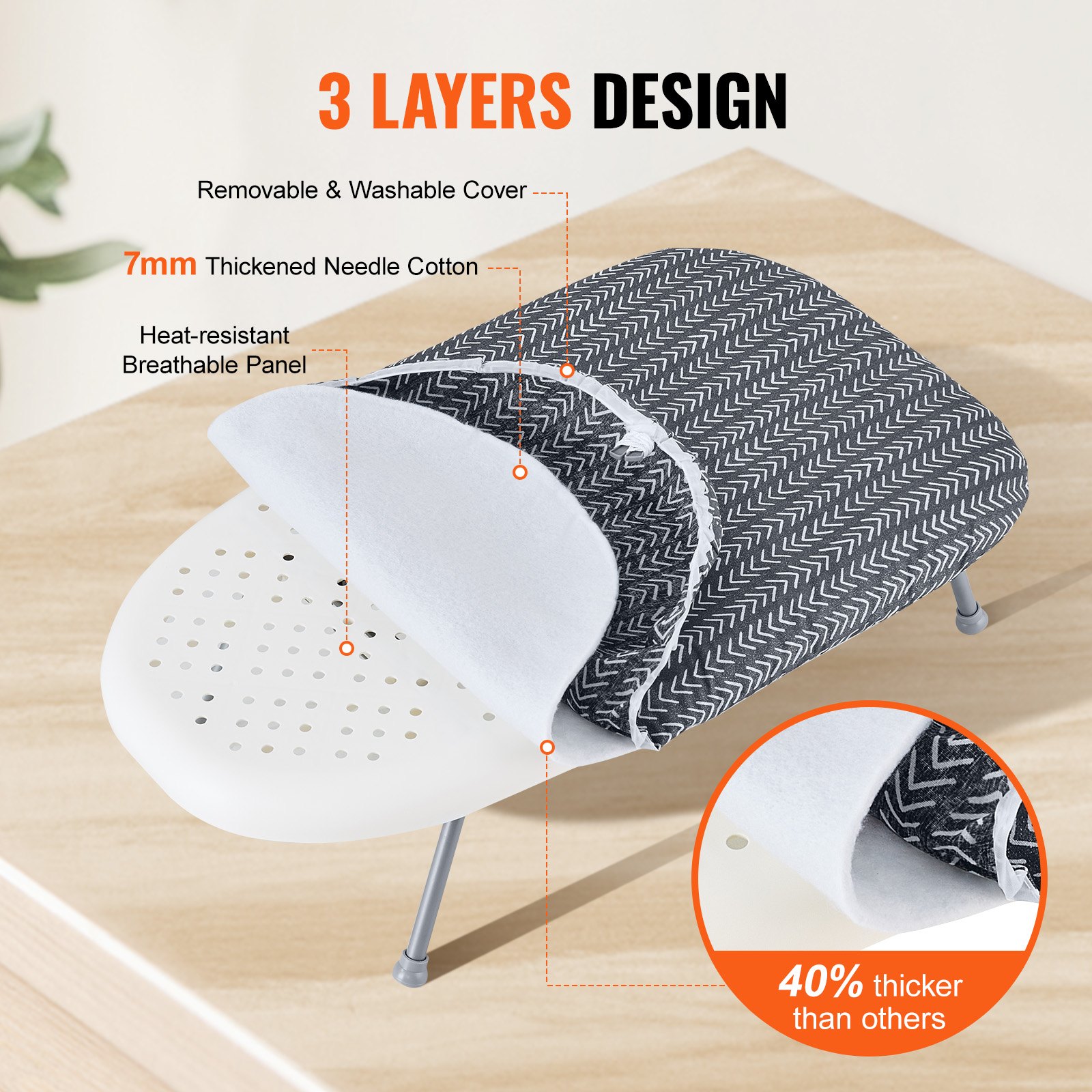 Tabla de planchar de mesa VEVOR con funda extraíble, aguja de algodón grueso y panel resistente al calor.
