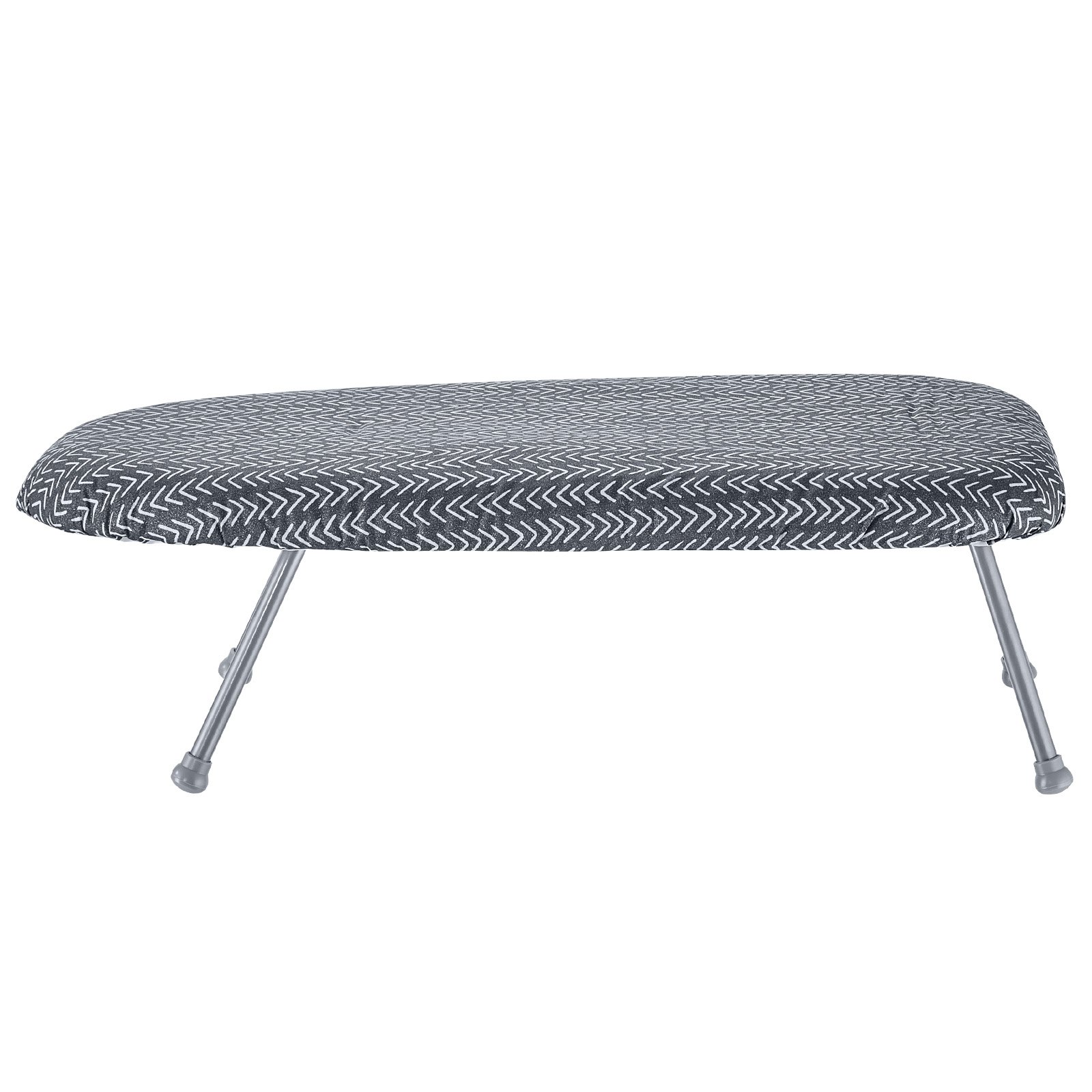 Tabla de planchar de sobremesa VEVOR gris con estampado de chevrones y patas plegables.
