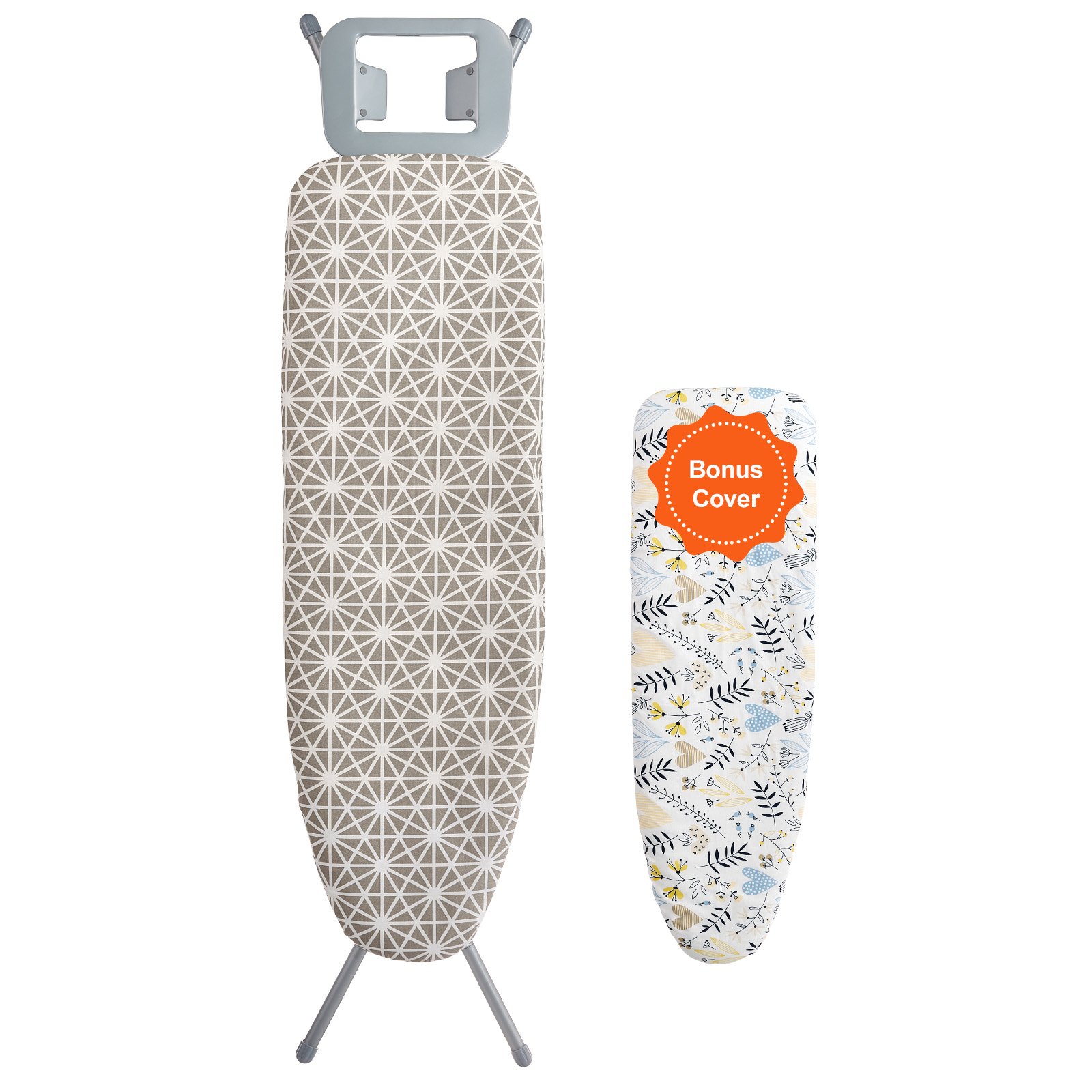 Tabla de planchar VEVOR con funda geométrica y funda floral extra incluida.