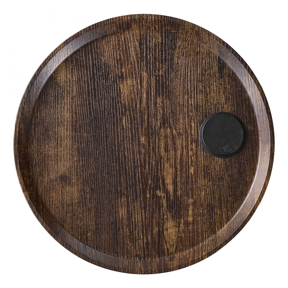 VEVOR Mesa auxiliar, mesa auxiliar redonda de 2 niveles con estantes abiertos, mesita de noche moderna con puerto de carga USB y CA, escritorio madera para sala de estar, dormitorio, oficina, marrón