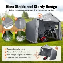 VEVOR Cobertizo portátil para almacenamiento al aire libre, 10 x 10 x 8,5 pies, resistente para todas las estaciones, cobertizo de lona para tienda de campaña con puerta enrollable con cremallera y ventanas ventiladas para motocicletas, bicicletas, herramientas de jardín
