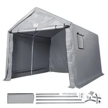 VEVOR Cobertizo portátil para almacenamiento al aire libre, 10 x 10 x 8,5 pies, resistente para todas las estaciones, cobertizo de lona para tienda de campaña con puerta enrollable con cremallera y ventanas ventiladas para motocicletas, bicicletas, herramientas de jardín