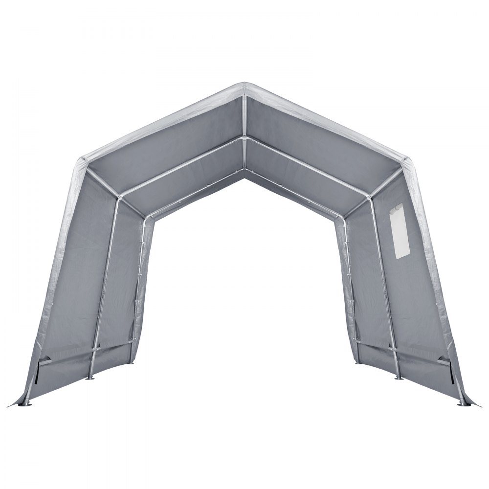 Cobertizo portátil VEVOR, estructura de tienda gris con postes de metal y cubierta de tela, solución de almacenamiento para exteriores.