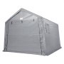 Cobertizo portátil VEVOR gris con entrada con cremallera y ventana de ventilación. Duradero y resistente a la intemperie.