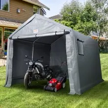 VEVOR cobertizo portátil para almacenamiento al aire libre, 7 x 12 x 7.36 pies, resistente para todas las estaciones, cobertizos de lona para almacenamiento instantáneo con puerta enrollable con cremallera y ventanas ventiladas para motocicleta, bicicleta, herramientas de jardín
