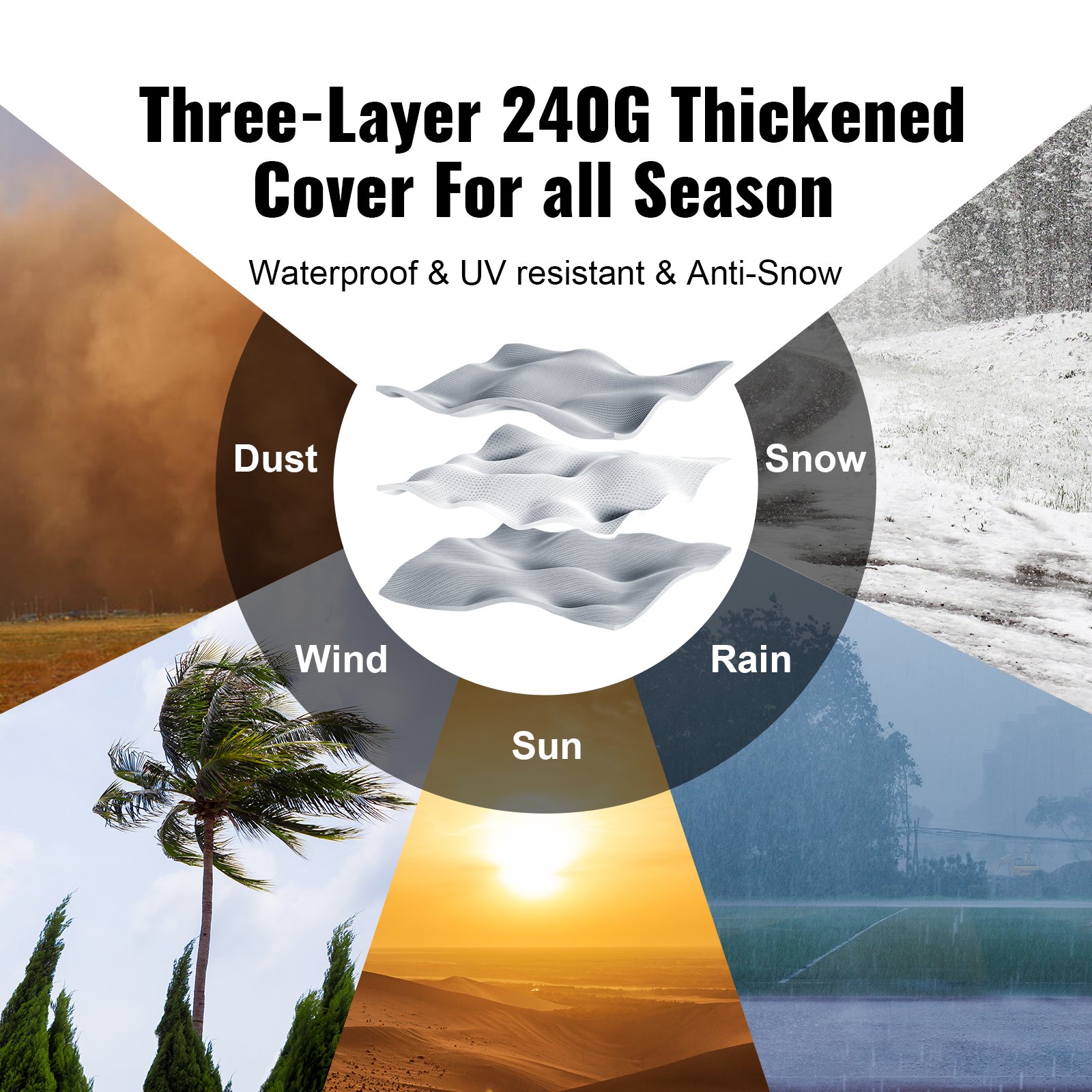 La cubierta de cobertizo de tres capas de 240 g protege contra el polvo, la nieve, la lluvia, el sol y el viento; perfecta para todas las estaciones.