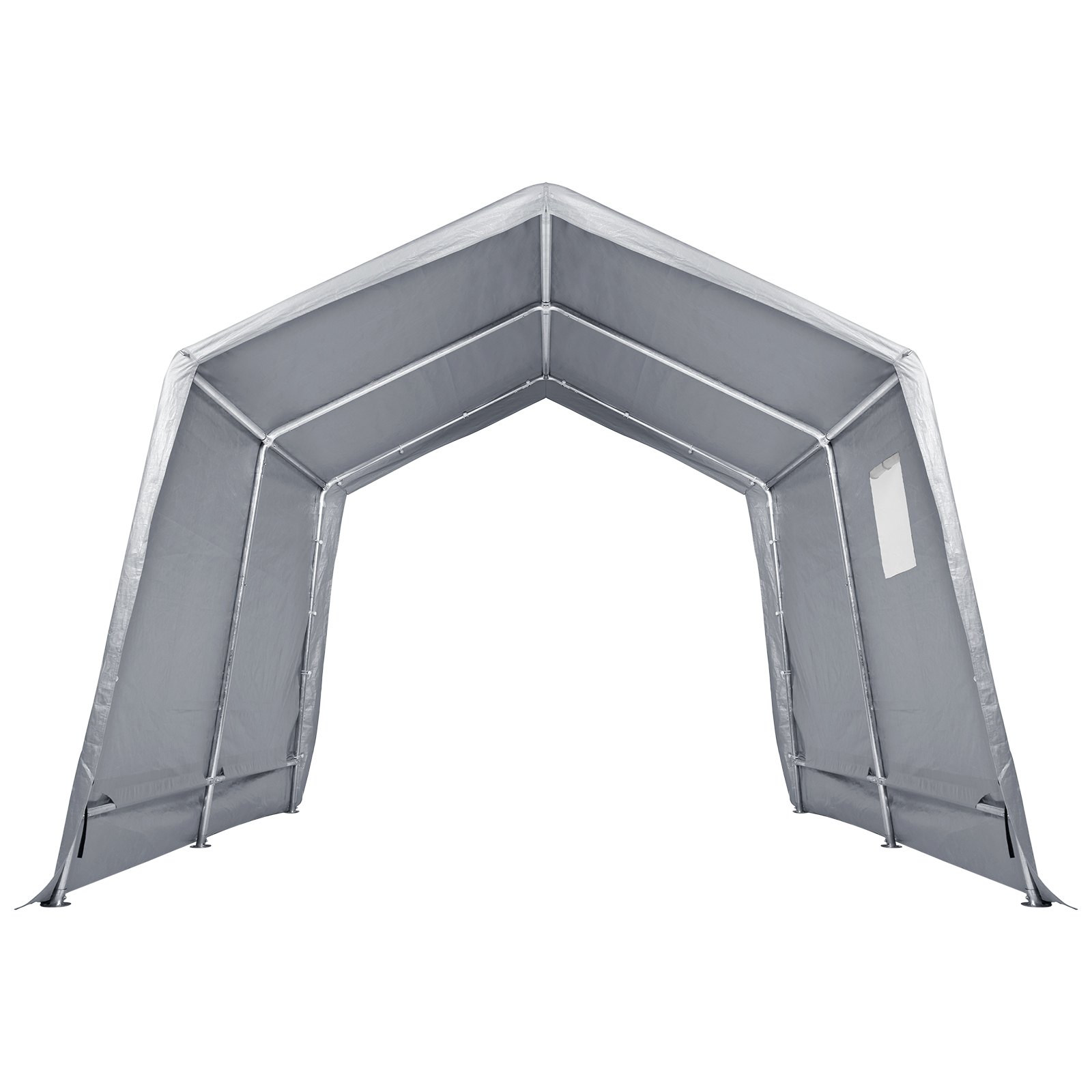 Cobertizo portátil VEVOR, estructura de tienda gris con postes de metal y cubierta de tela, solución de almacenamiento para exteriores.