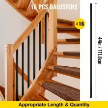 Balaustres de cubierta VEVOR, paquete de 16 husillos de cubierta de metal, balaustre de escalera de 44 x 0,5 pulgadas con tornillos, barandilla de cubierta de hierro para madera y cubierta compuesta, balaustre negro elegante para porche de cubierta de escalera al aire libre