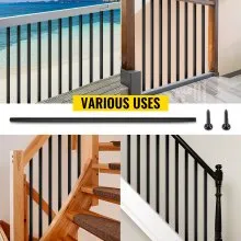 Balaustres de cubierta VEVOR, paquete de 16 husillos de cubierta de metal, balaustre de escalera de 44 x 0,5 pulgadas con tornillos, barandilla de cubierta de hierro para madera y cubierta compuesta, balaustre negro elegante para porche de cubierta de escalera al aire libre