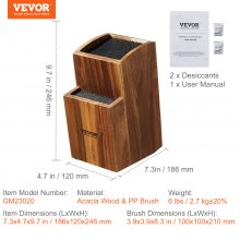 VEVOR Portacuchillas universal, bloque de cuchillos de madera de acacia sin cuchillos, soporte de almacenamiento de cuchillos de dos niveles con cepillo de PP, organizador de cuchillos de madera multifuncional extra grande, estante para cuchillos para mostrador de cocina