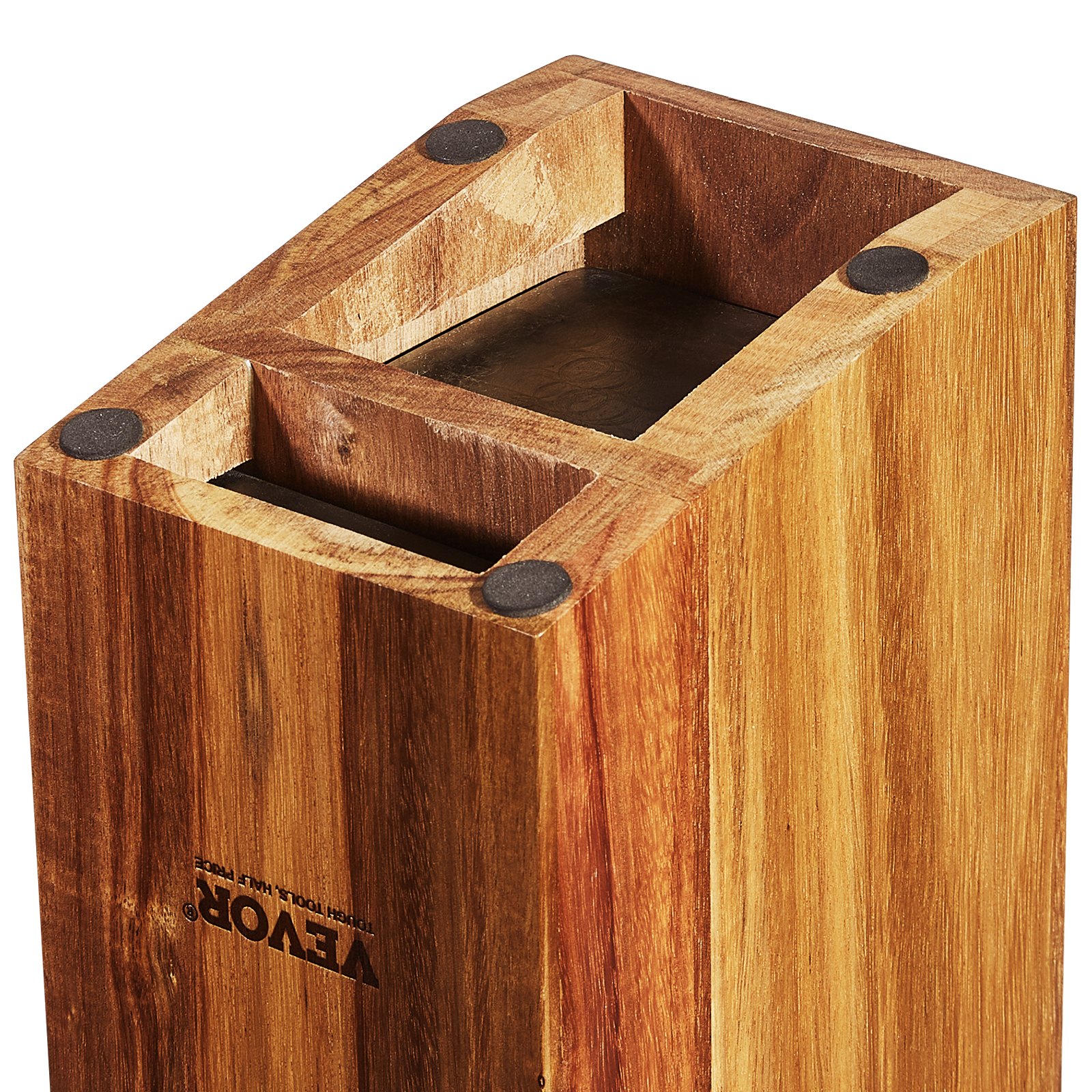 VEVOR Portacuchillas universal, bloque de cuchillos de madera de acacia sin cuchillos, soporte de almacenamiento de cuchillos de dos niveles con cepillo de PP, organizador de cuchillos de madera multifuncional extra grande, estante para cuchillos para mostrador de cocina