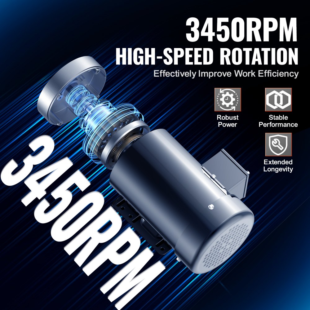 Motor eléctrico VEVOR de 2 HP, 3450 rpm, CA 230 V/460 V, chasis 56C, motor compresor de aire trifásico, eje con chaveta de 5/8", rotación en sentido horario/antihorario para maquinaria agrícola y equipos generales.