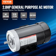 VEVOR Motor eléctrico 2HP 3450 rpm, AC 230V/460V, marco 56C, motor compresor de aire trifásico, eje con llave de 5/8", rotación CW/CCW para maquinaria agrícola y equipo general