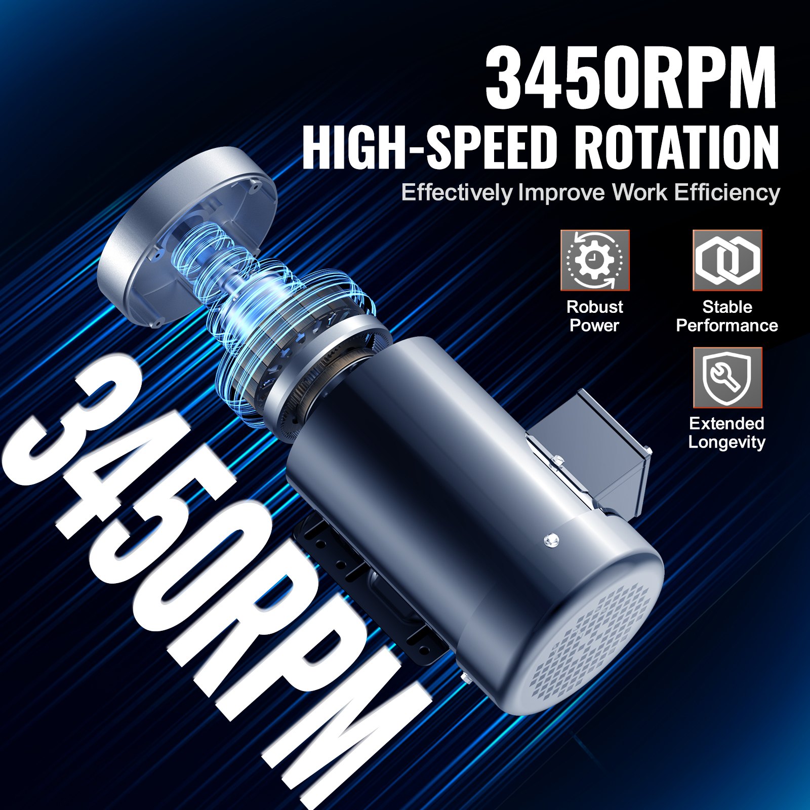 Motor eléctrico VEVOR de 2 HP, 3450 rpm, CA 230 V/460 V, chasis 56C, motor compresor de aire trifásico, eje con chaveta de 5/8", rotación en sentido horario/antihorario para maquinaria agrícola y equipos generales.