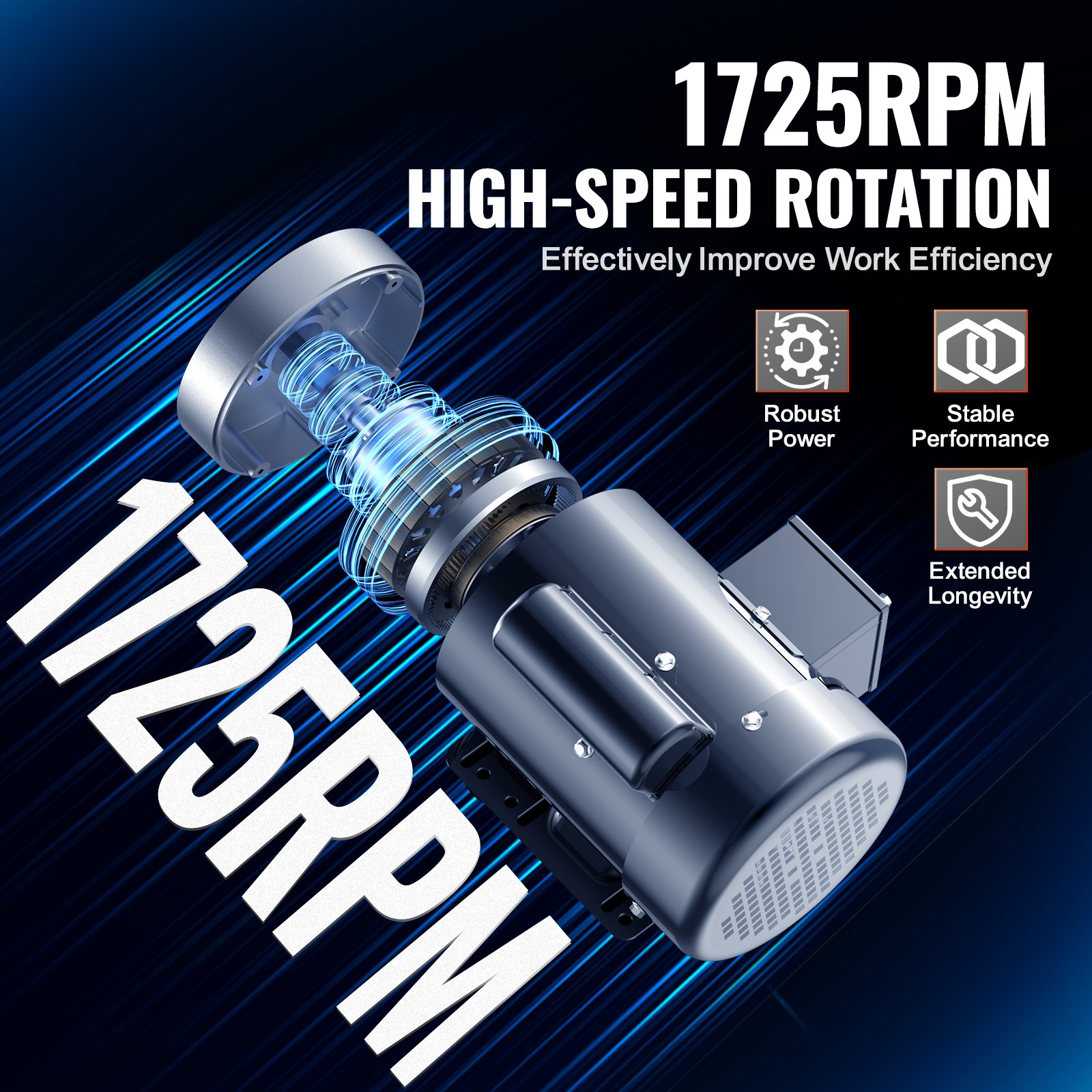Motor eléctrico VEVOR de 1 HP, 1725 rpm, CA 115 V/230 V, chasis 56C, motor compresor de aire monofásico, eje con chaveta de 5/8", rotación en sentido horario/antihorario para maquinaria agrícola y equipos generales.