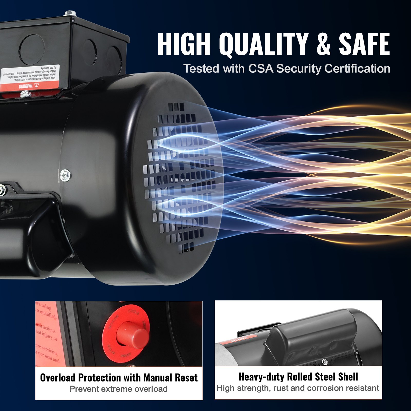 Motor eléctrico VEVOR de 1 HP, 1725 rpm, CA 115 V/230 V, chasis 56C, motor compresor de aire monofásico, eje con chaveta de 5/8", rotación en sentido horario/antihorario para maquinaria agrícola y equipos generales.