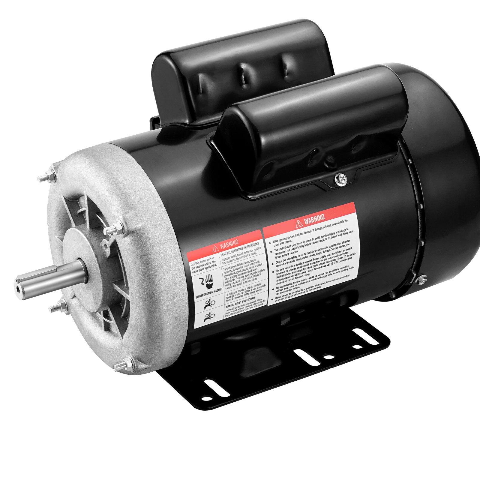Motor eléctrico VEVOR de 1,5 HP, 3450 rpm, CA 115 V/230 V, bastidor de 56, motor compresor de aire monofásico, eje con chaveta de 5/8", rotación en sentido horario/antihorario para maquinaria agrícola y equipos generales.