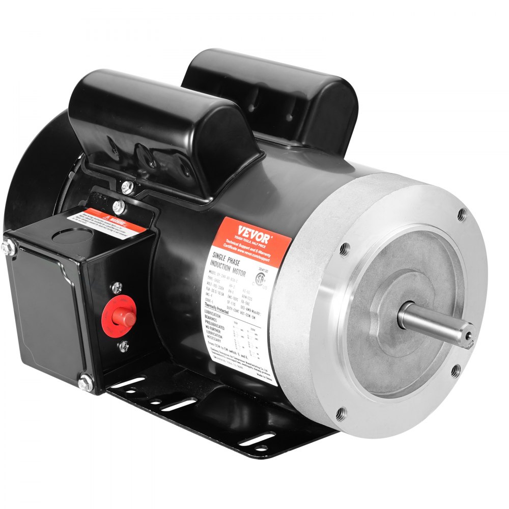 Motor eléctrico VEVOR de 2 HP, 1725 rpm, CA 115 V/230 V, chasis 56C, motor compresor de aire monofásico, eje con chaveta de 5/8", rotación en sentido horario/antihorario para maquinaria agrícola y equipos generales.