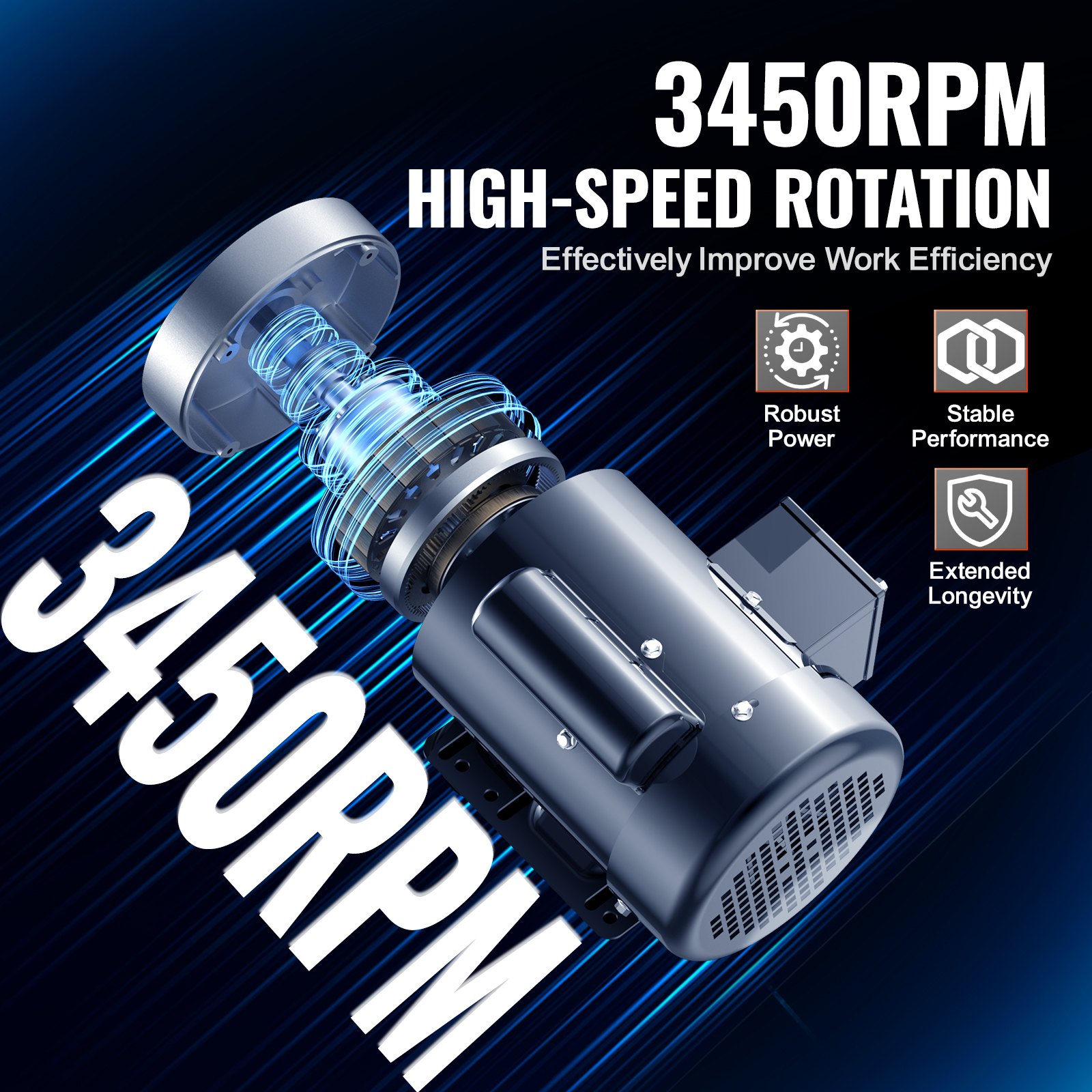 Motor eléctrico VEVOR de 1 HP, 3450 rpm, CA 115 V/230 V, chasis 56C, motor compresor de aire monofásico, eje con chaveta de 5/8", rotación en sentido horario/antihorario para maquinaria agrícola y equipos generales.