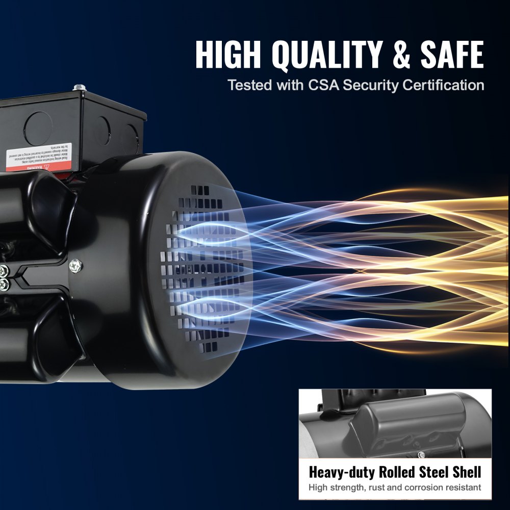 Motor eléctrico VEVOR de 1,5 HP, 3450 rpm, CA 115 V/230 V, chasis 56C, motor compresor de aire monofásico, eje con chaveta de 5/8", rotación en sentido horario/antihorario para maquinaria agrícola y equipos generales.