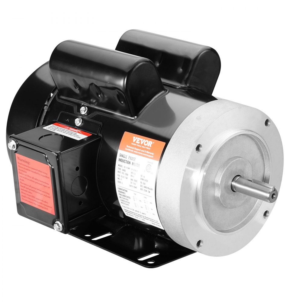 Motor eléctrico VEVOR de 1,5 HP, 3450 rpm, CA 115 V/230 V, chasis 56C, motor compresor de aire monofásico, eje con chaveta de 5/8", rotación en sentido horario/antihorario para maquinaria agrícola y equipos generales.
