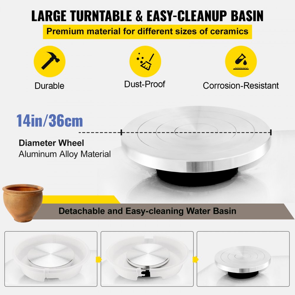 Torno de cerámica VEVOR de 36 cm con pedal para adultos, torno eléctrico de 450 W para manualidades con arcilla.