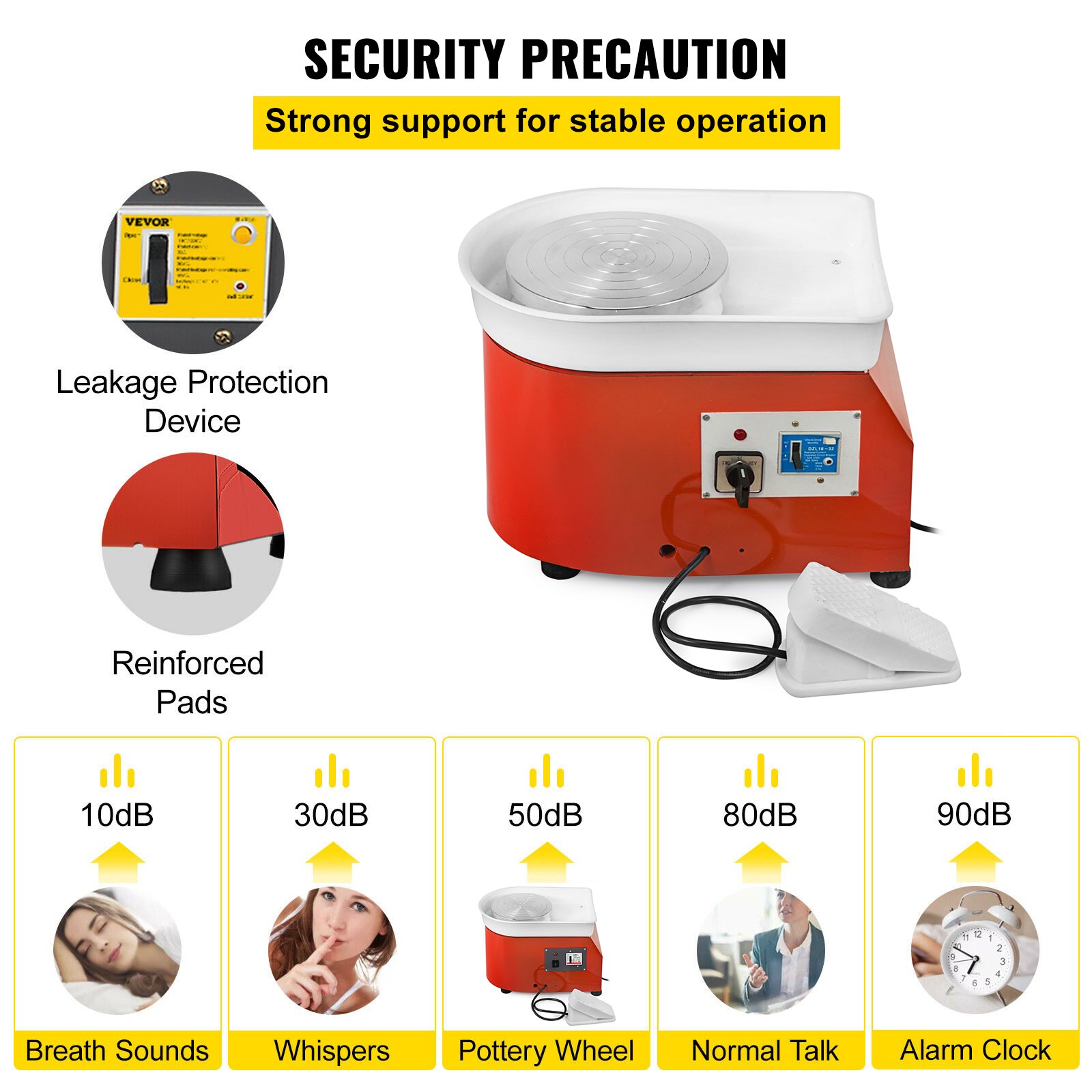 VEVOR Torno Alfarero Máquina de Cerámica de Rueda de 25 cm para Arcilla de Cerámica 0-300 r/min