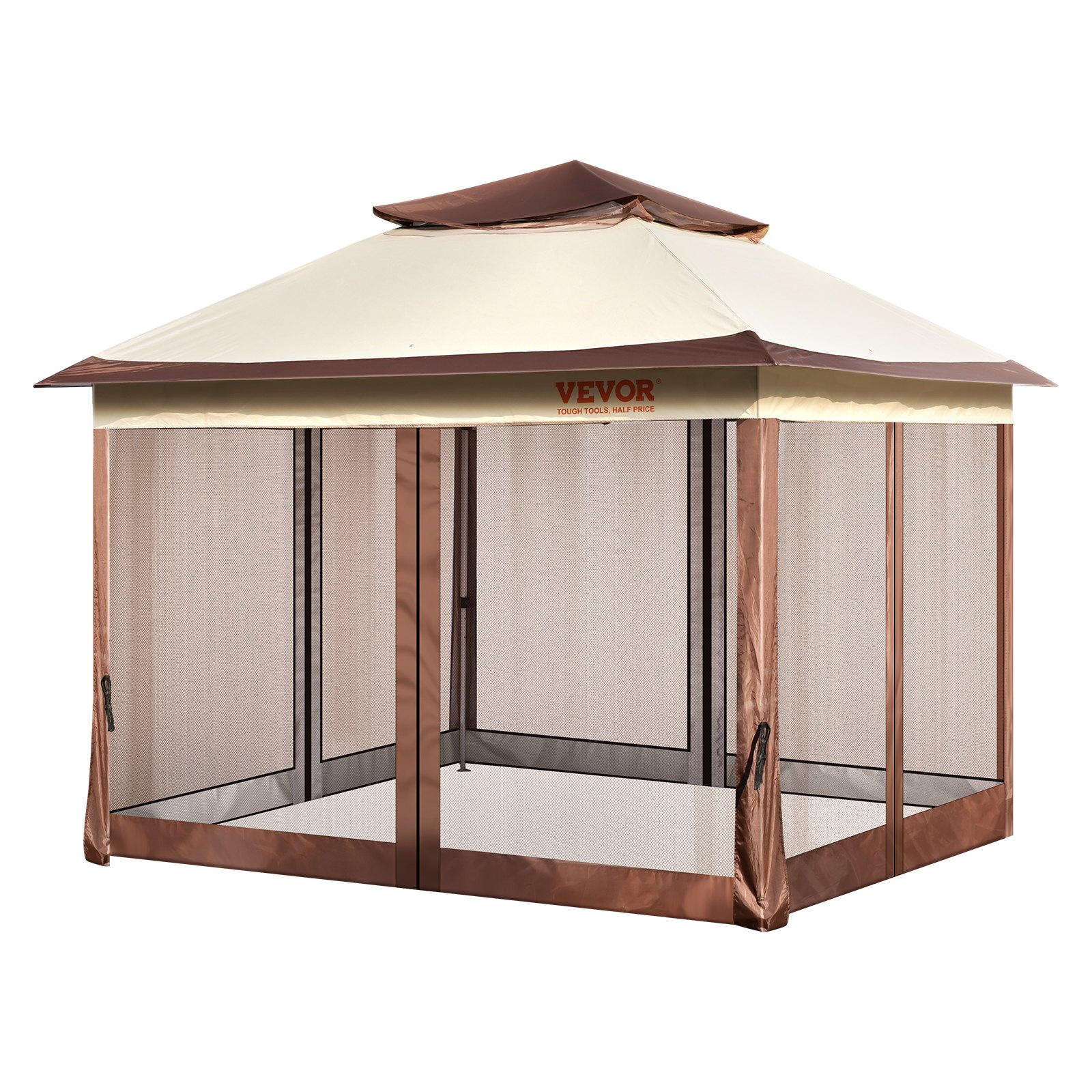VEVOR - Cenador de patio plegable de 3,3 x 3,3 m para 8-10 personas, con mosquitera, estructura de metal y tela Oxford 250D con revestimiento de poliuretano. Ideal para exteriores, patio, jardín, terraza o césped.