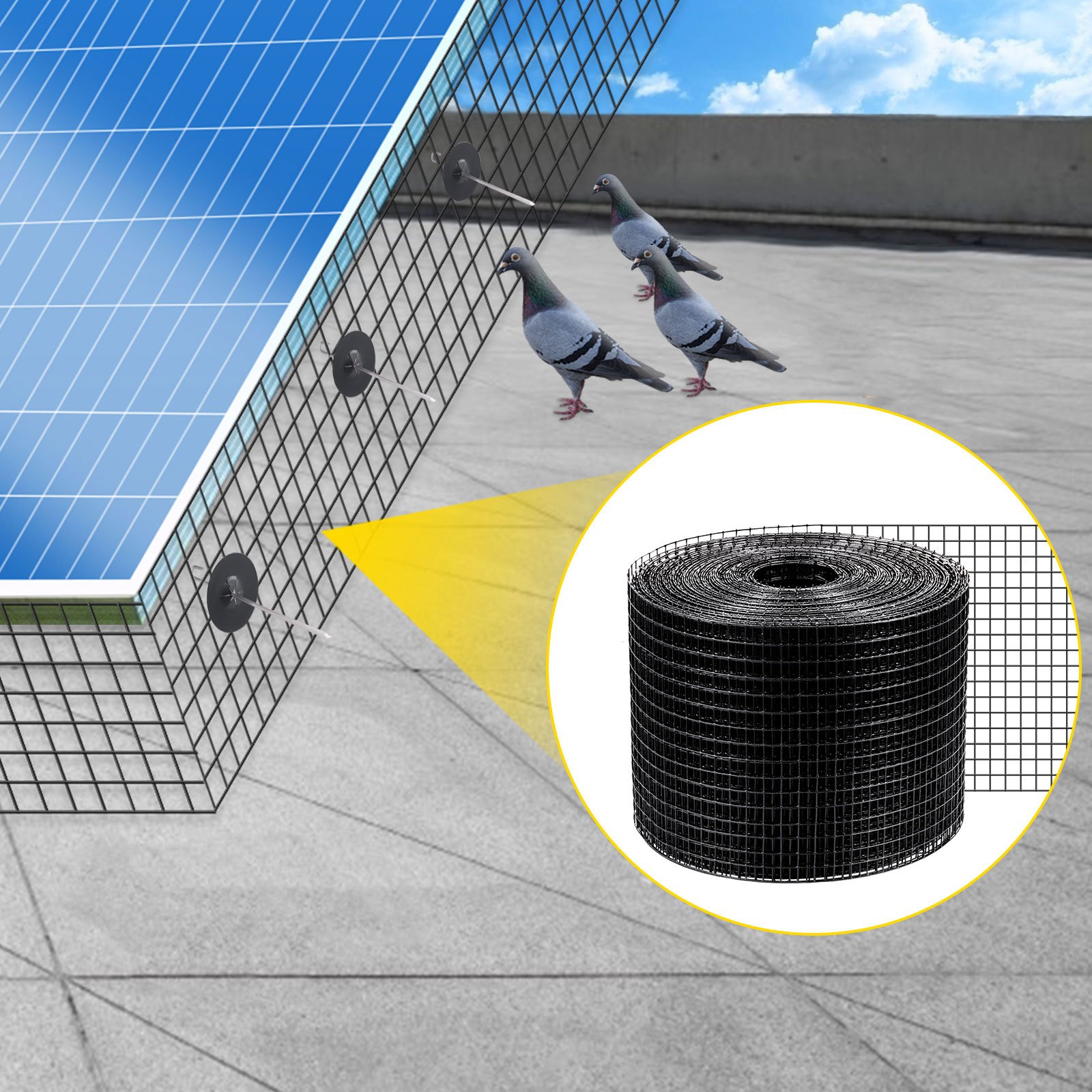 Protector de panel solar VEVOR que protege los paneles solares de las palomas.