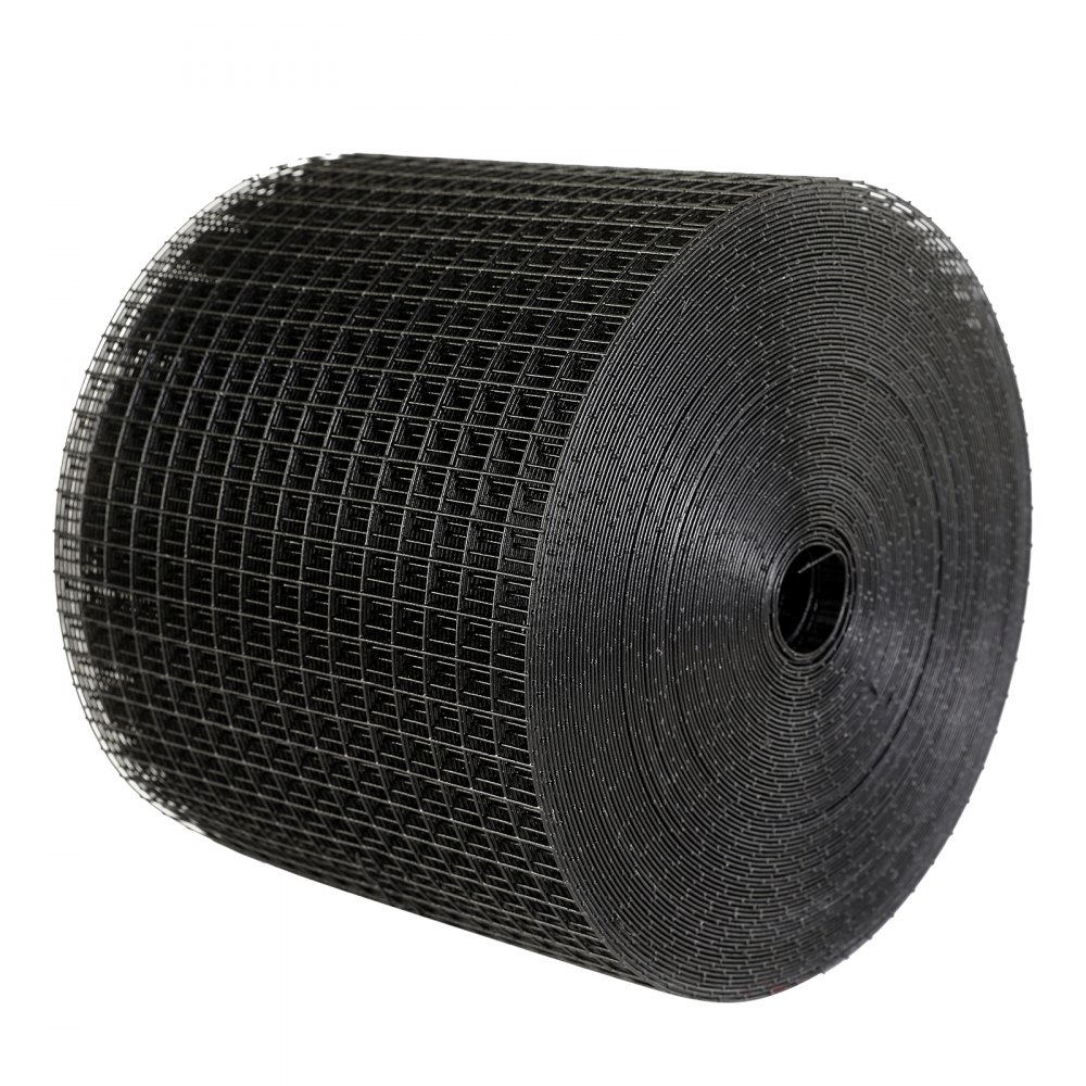Rollo negro de malla protectora de pájaros con panel solar VEVOR con patrón de cuadrícula.