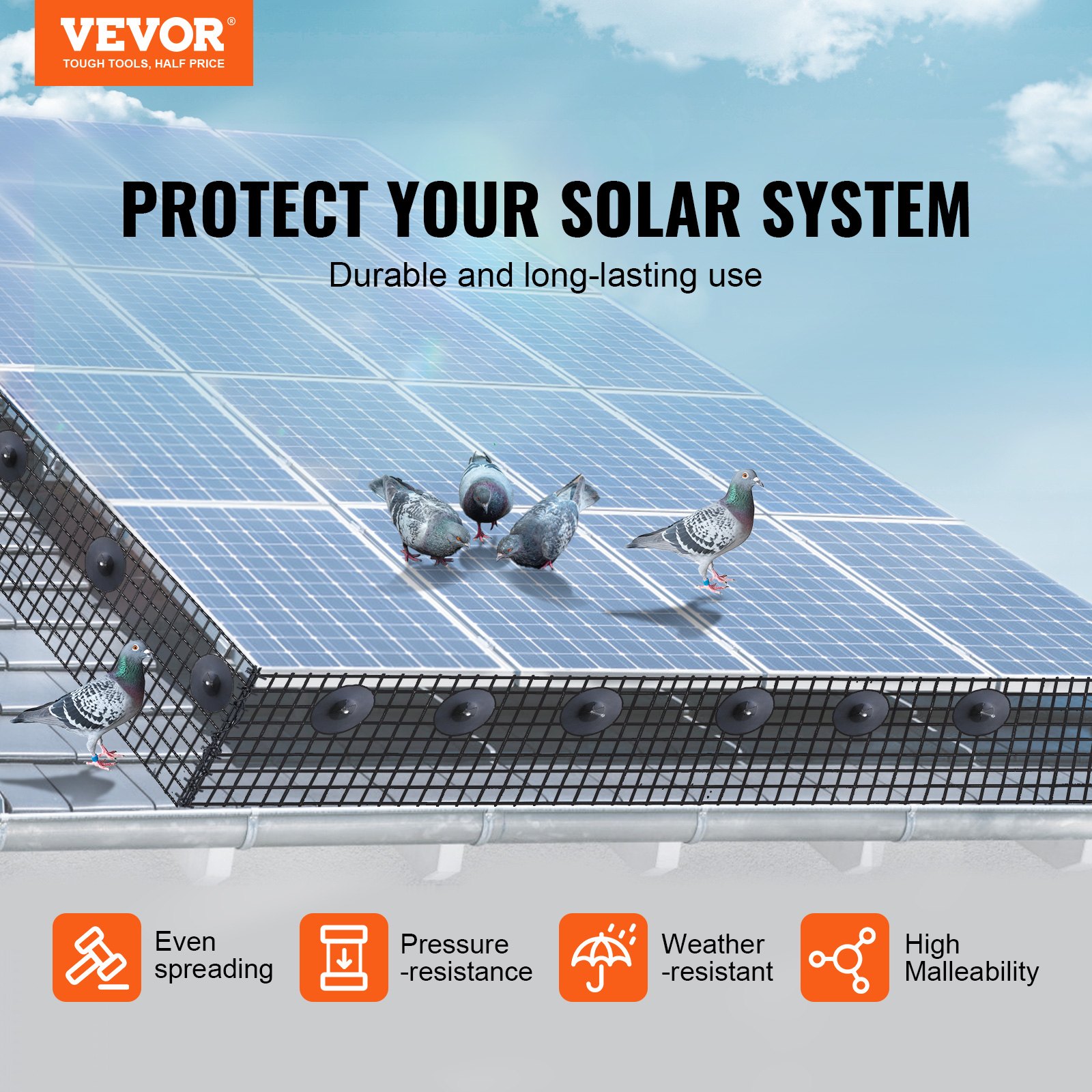VEVOR - Protector solar para pájaros de 20 cm x 30 m, kit de rollo con revestimiento de PVC inoxidable, 50 cables para neumáticos y malla de alambre de 1,27 cm.