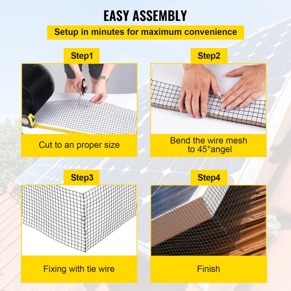 Fácil montaje del panel solar VEVOR Bird Wire en cuatro pasos para una máxima comodidad.