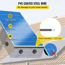 VEVOR Panel solar de alambre para pájaros, kit de rollo de protección para criaturas de 8 pulgadas x 98 pies, protector de panel solar con 50 cables de amarre, kit de rollo de alambre de protección recubierto de PVC extraíble para pruebas de roedores y ardillas