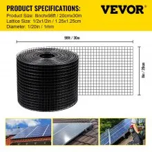 VEVOR Panel solar de alambre para pájaros, kit de rollo de protección para criaturas de 8 pulgadas x 98 pies, protector de panel solar con 50 cables de amarre, kit de rollo de alambre de protección recubierto de PVC extraíble para pruebas de roedores y ardillas