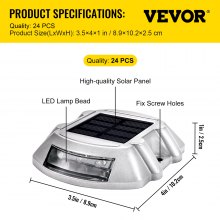 VEVOR Luces de entrada Paquete de 24 luces solares de entrada Blanco brillante con tornillo Luces solares de cubierta Luces de muelle inalámbricas impermeables al aire libre 6 LED para advertencia de camino Jardín Pasarela Pasos de acera