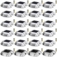 VEVOR Luces de entrada Paquete de 24 luces solares de entrada Blanco brillante con tornillo Luces solares de cubierta Luces de muelle inalámbricas impermeables al aire libre 6 LED para advertencia de camino Jardín Pasarela Pasos de acera