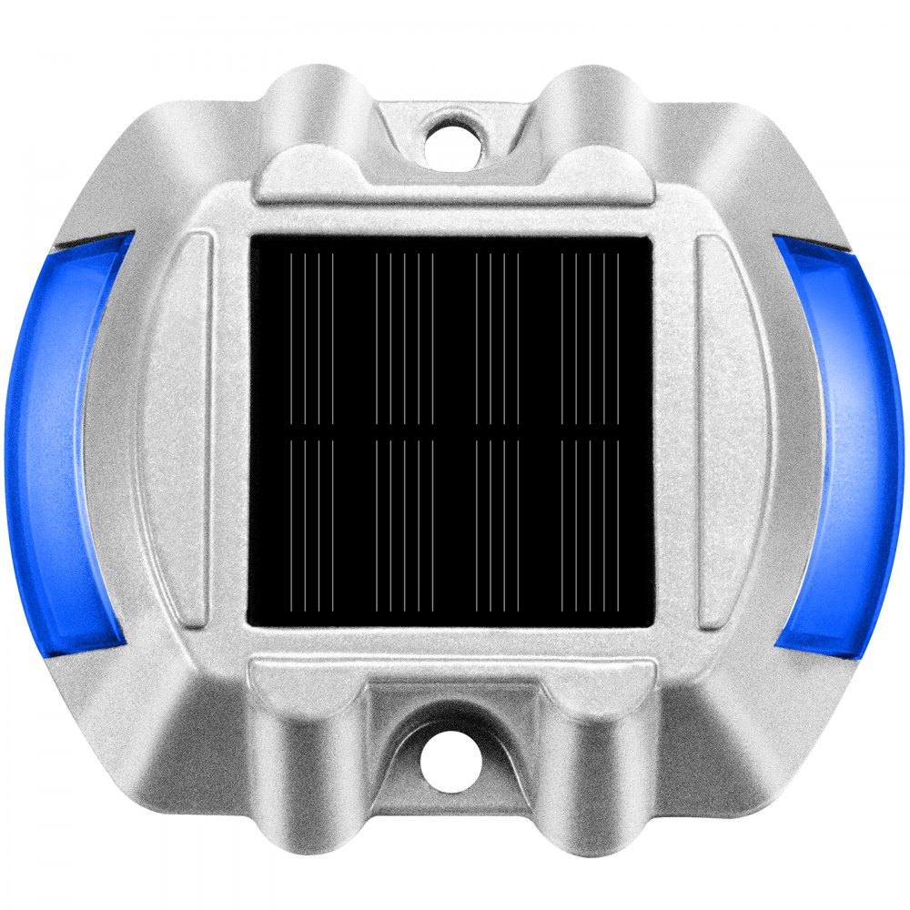 Luces de entrada solares VEVOR con luces laterales LED azules y un panel solar central.