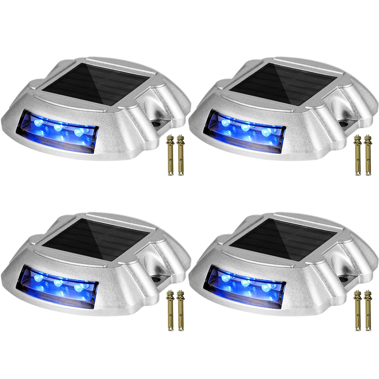 Luces de entrada solares VEVOR con LED azules, paquete de cuatro con hardware de montaje incluido.