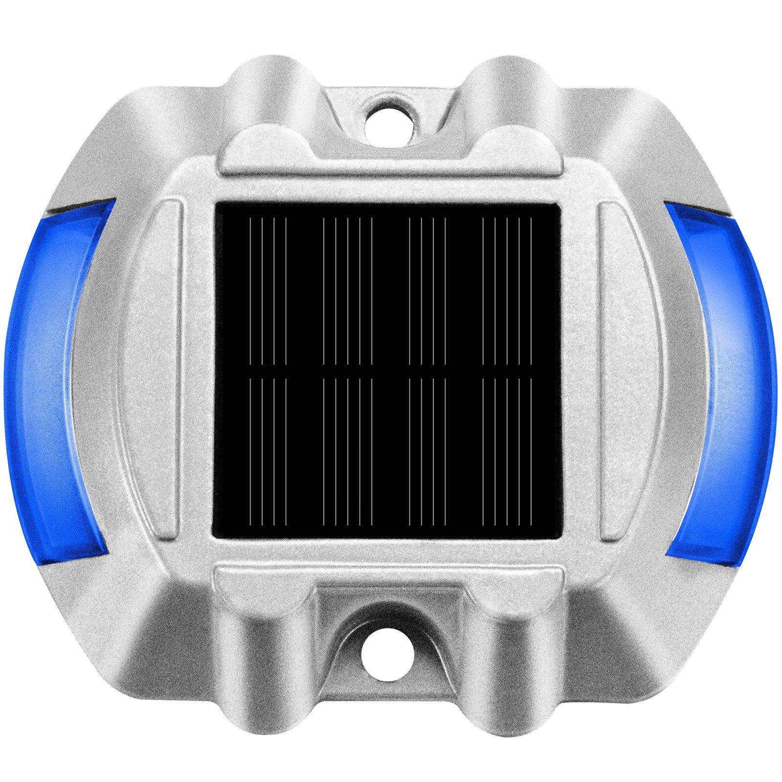 Luces de entrada solares VEVOR con luces laterales LED azules y un panel solar central.