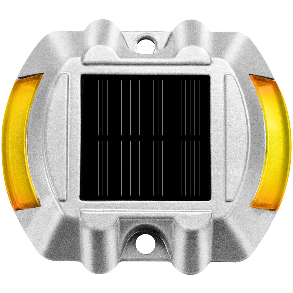 Luces de entrada solares VEVOR, cuerpo plateado con reflectores amarillos y panel solar negro