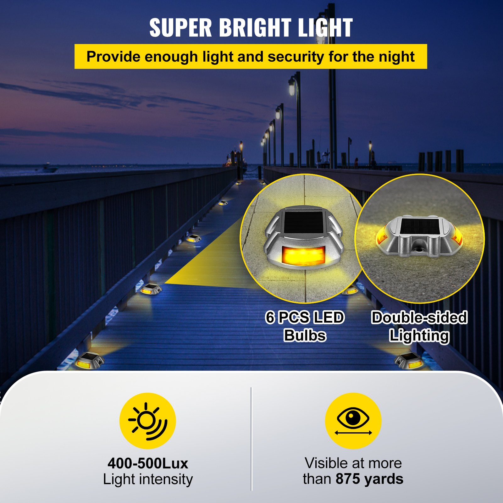 Luces de entrada solares VEVOR que iluminan un camino con 6 LED e iluminación de doble cara.