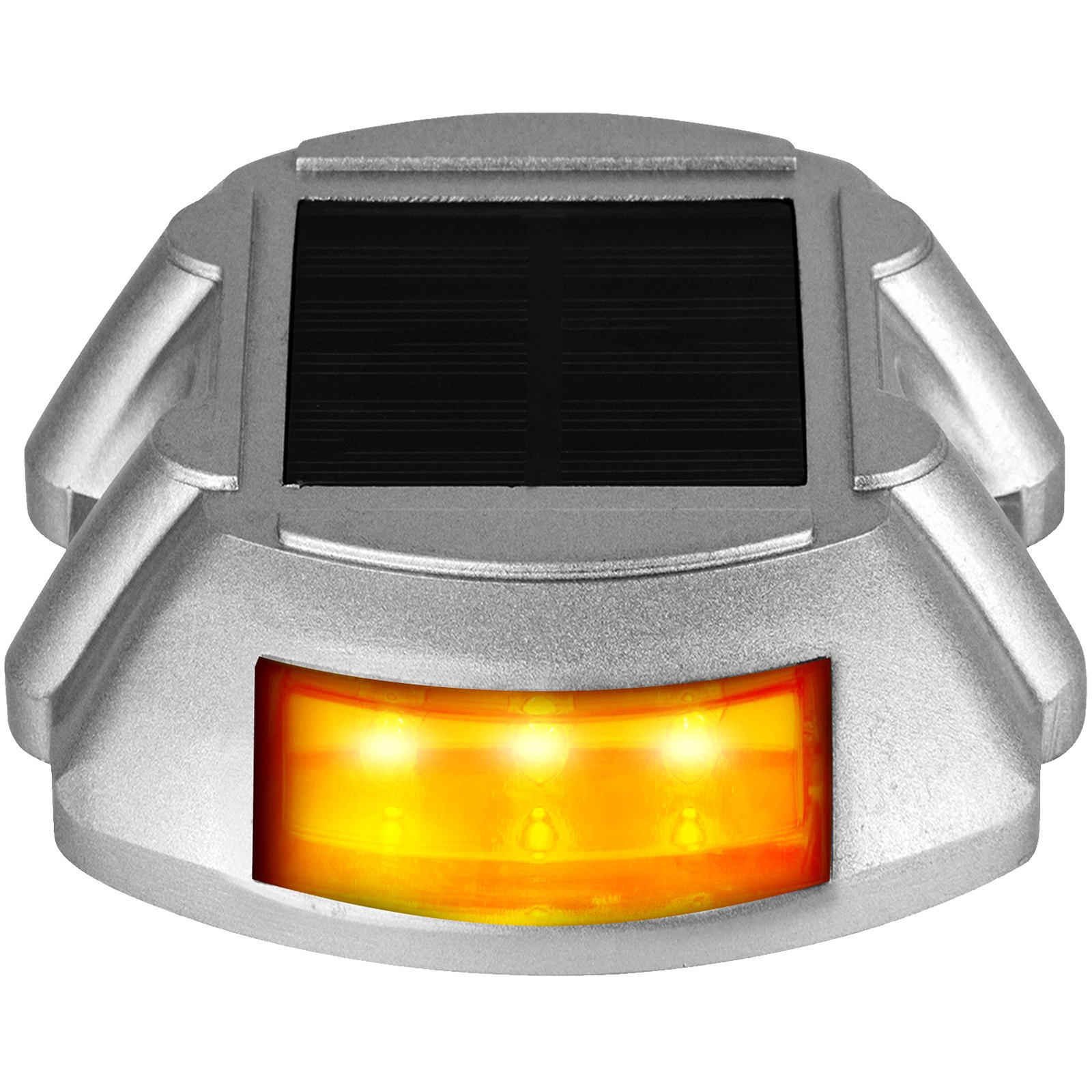 Luces de entrada solares VEVOR plateadas con iluminación LED amarilla.