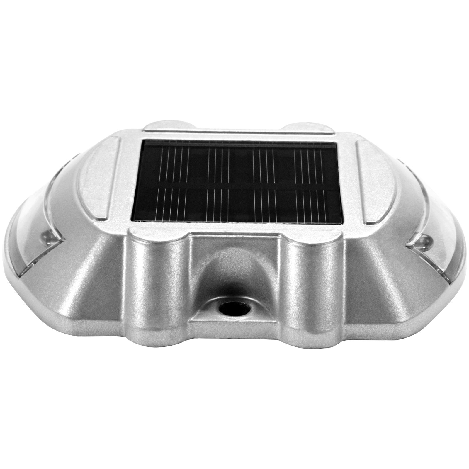 Luces de entrada solares VEVOR plateadas con paneles solares negros en la parte superior.