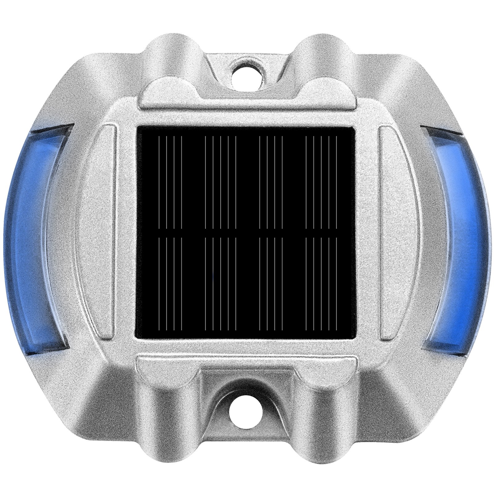 Luces de entrada solares VEVOR con insertos de LED azules y carcasa plateada duradera.