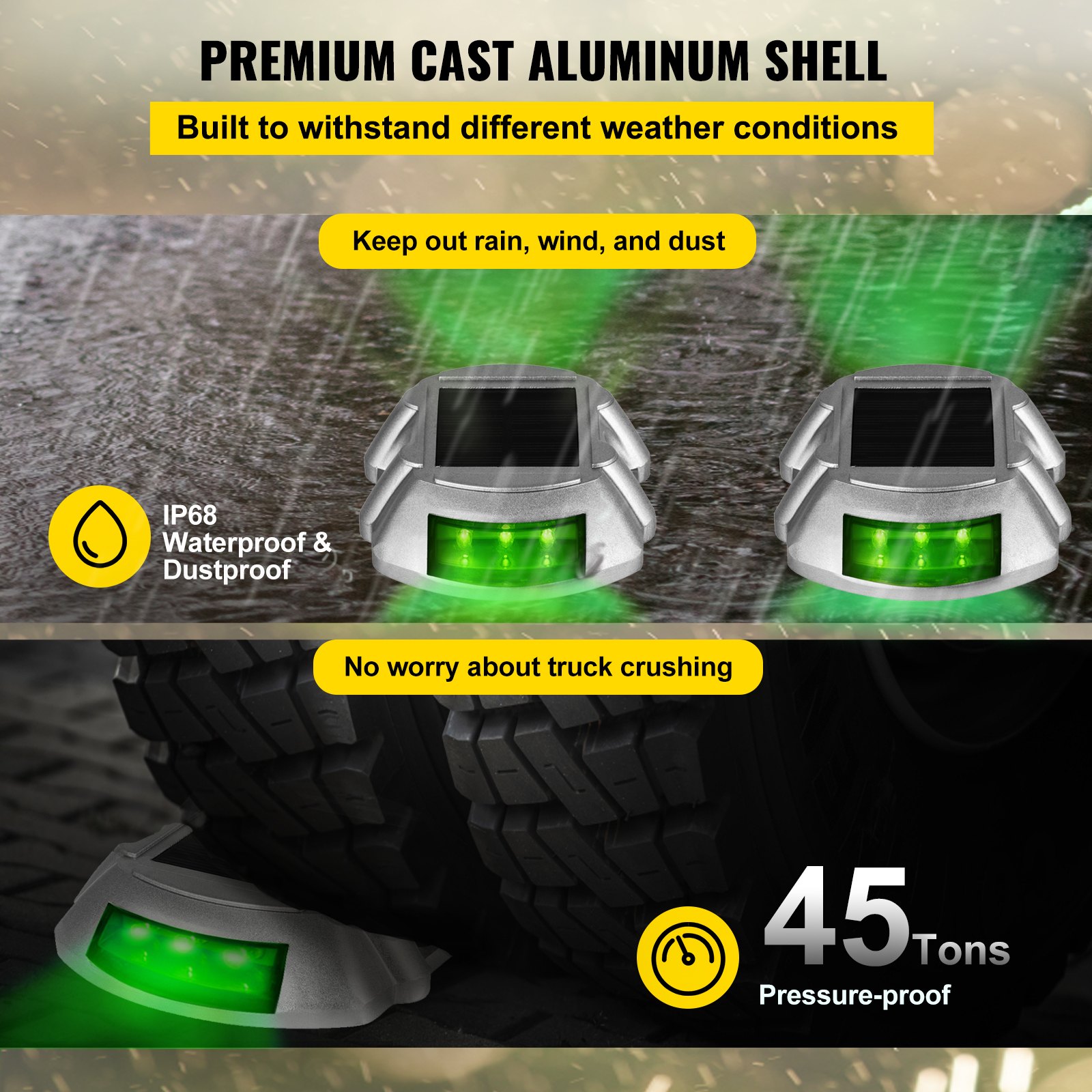 Luces de entrada solares VEVOR con carcasa impermeable IP68 y resistente a una presión de 45 toneladas.