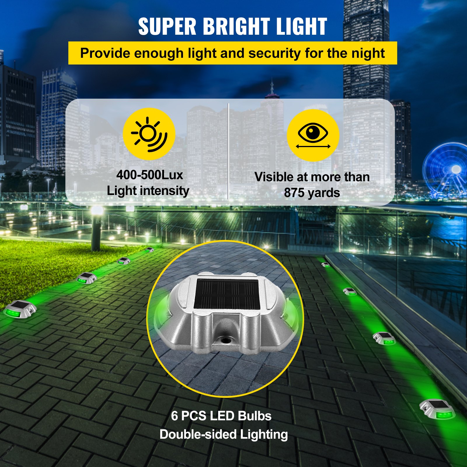 Las luces de entrada solares VEVOR brindan entre 400 y 500 lux, son visibles a más de 875 yardas y tienen LED de doble cara.