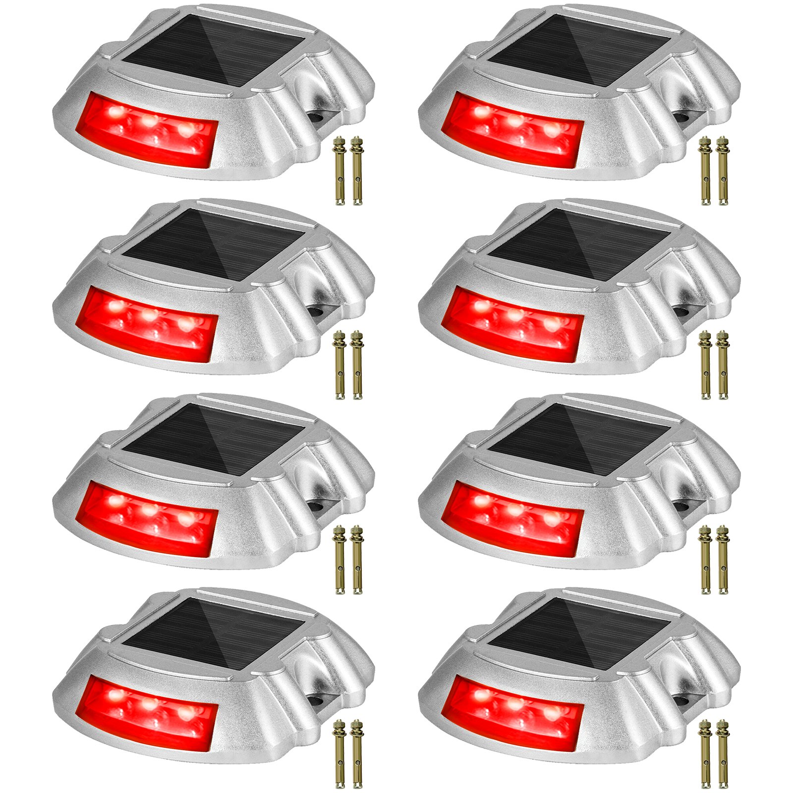 Luces solares para entrada de vehículos VEVOR con LED rojos y herrajes de montaje en un paquete de seis