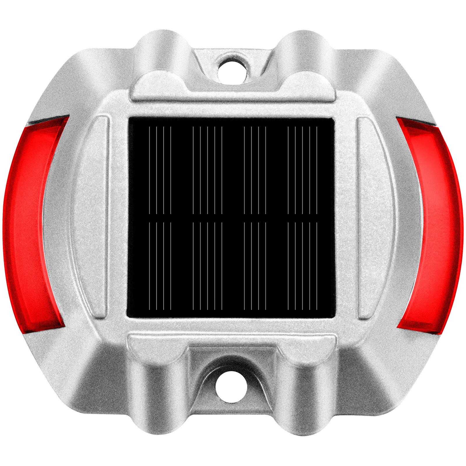 Luces de entrada solares VEVOR con reflectores laterales rojos y un panel solar central.
