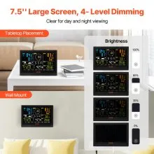 VEVOR Estación meteorológica Wi-Fi 7 en 1, pantalla a color de 7,5 pulgadas, estación meteorológica doméstica para interiores y exteriores, con alertas de alarma con sensor solar inalámbrico para exteriores, para temperatura, humedad, velocidad del viento/dirección de la lluvia