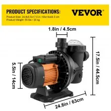 Bomba de piscina VEVOR Bomba de piscina 72V DC/1200W Bomba de agua solar 62 FT/136 GPM